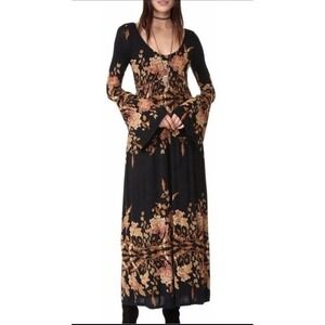 Free People Maxi Dress Womens XS Black Floral Empire Boho Romantic Whimsigoth